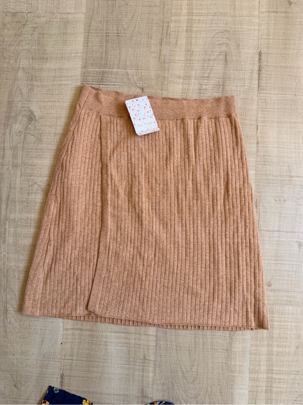 NWT Free People Mod Wrap Ribbed Sweater Mini Skirt Camel Tan Size Large